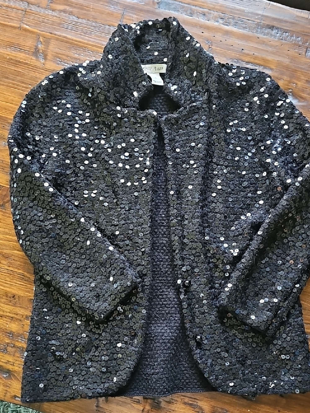 White House Black Market Black Sequin Knit Jacket